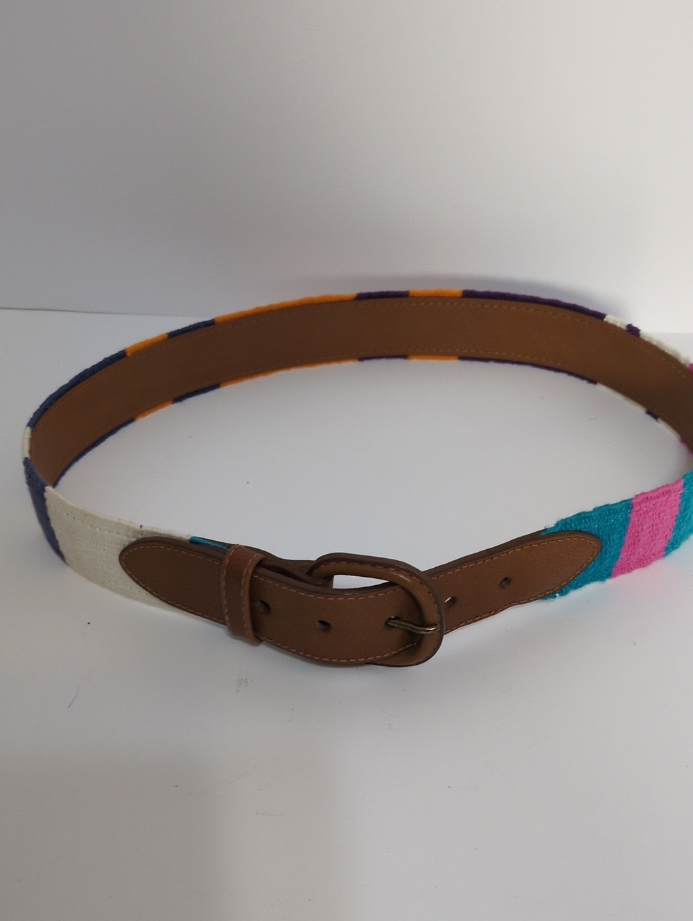 Lady Canterbury Vintage Woven Colorblock Belt Small Leather Trimmed